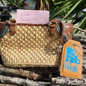 Brighton straw basket weave turquoise studded purse bag